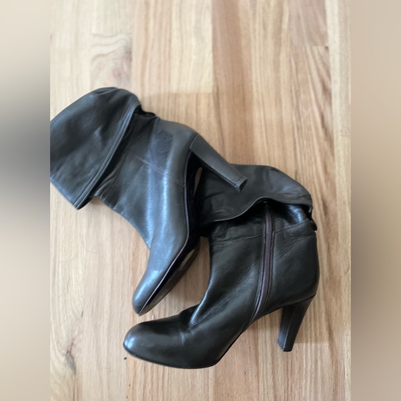 Coach Shoes - Coach Dark Brown Leather Heeled Boots with Button made in Italy, size 7.5